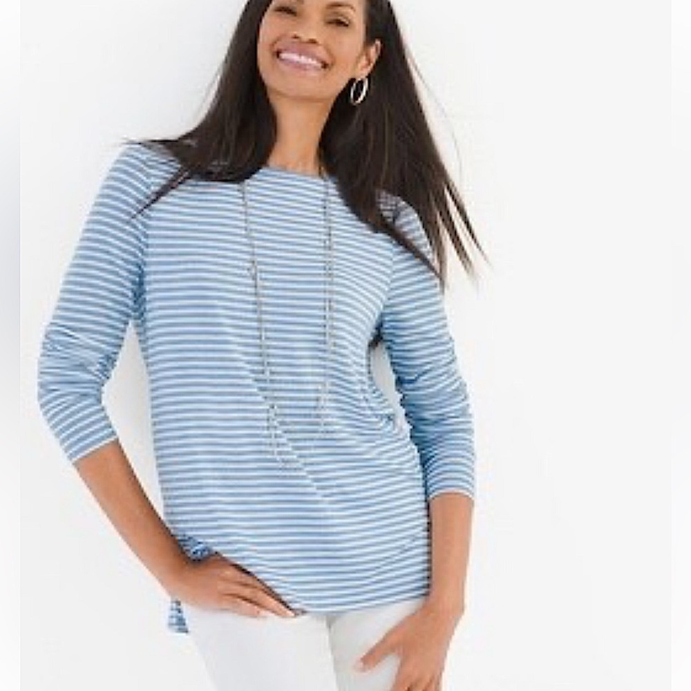 CHICO’S Cozy Blue Striped Bateau-Neck Top size L